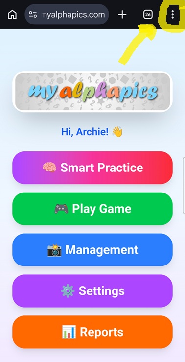Tap the three dots menu in Chrome on Android