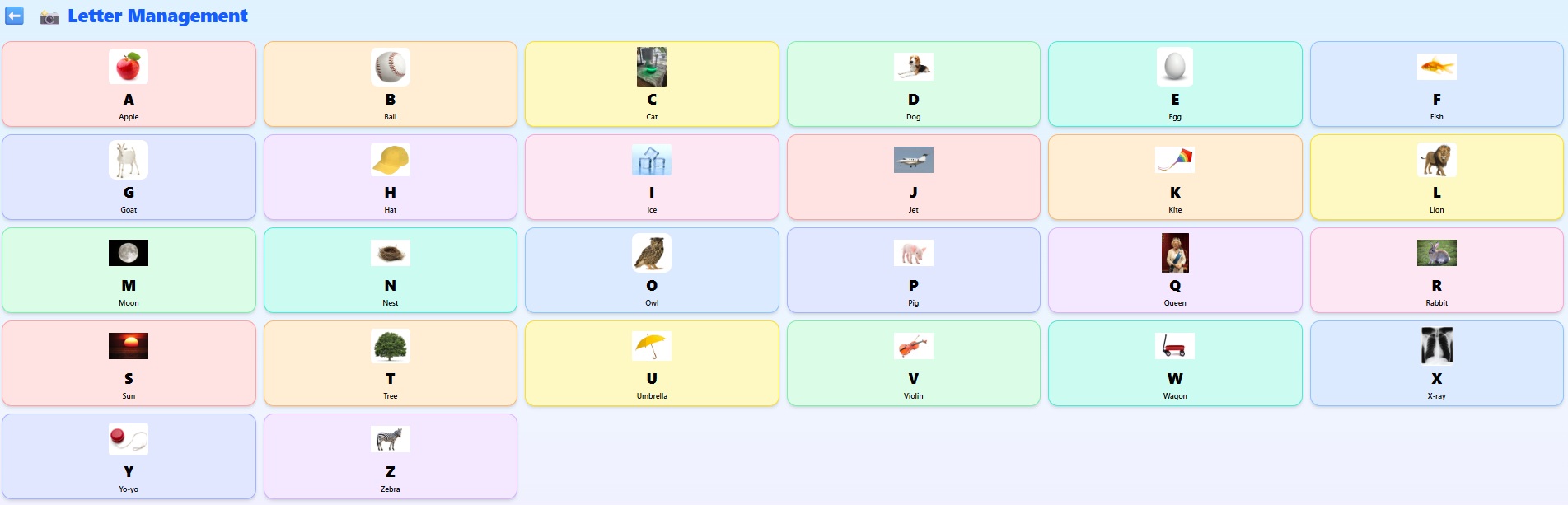 MyAlphaPics Management screen